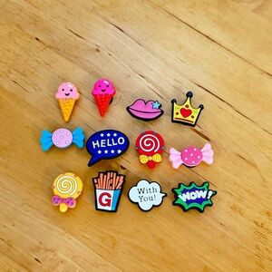12 Crocs Clogs PVC Charms, Jibbitz Style Plug Shoe Charms Ice Cream/Candies/ Wow